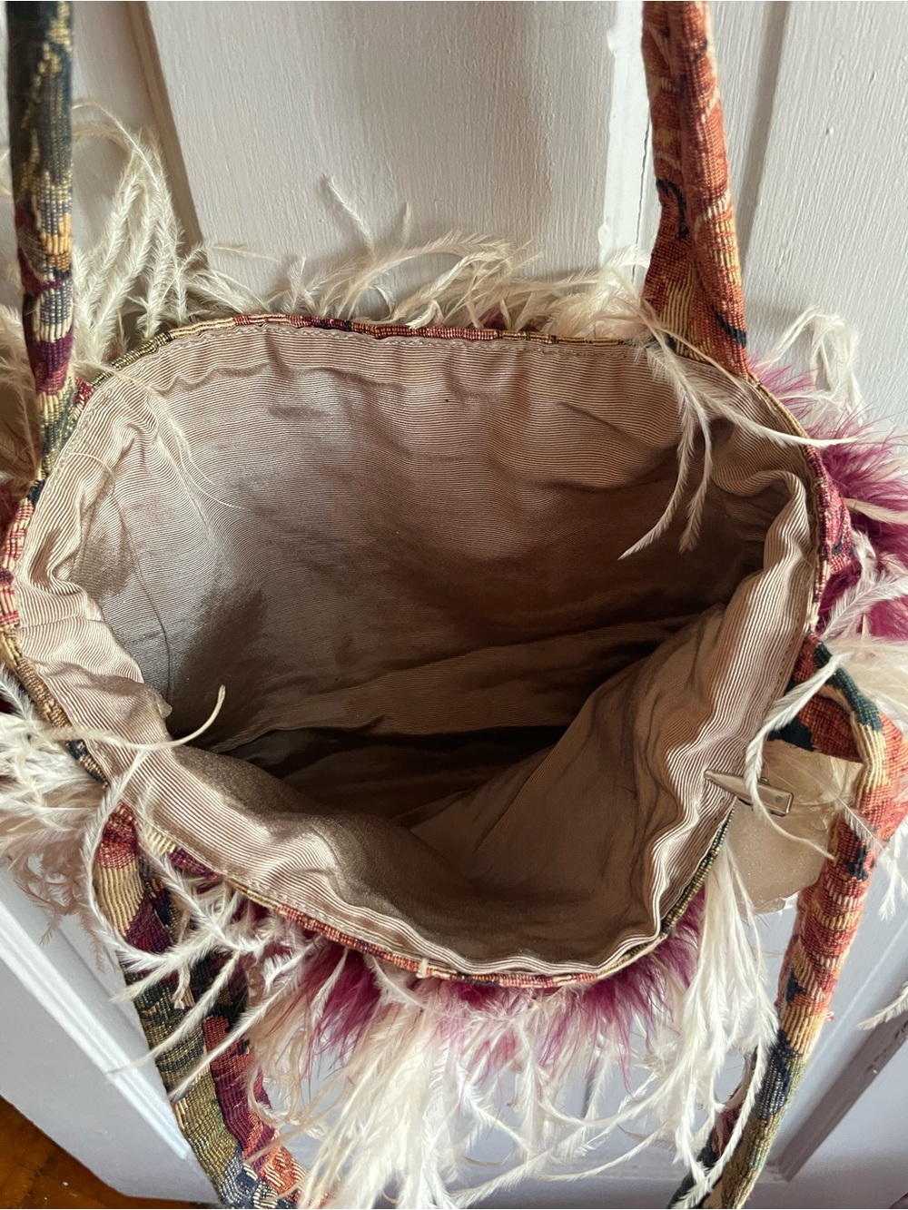 Artifacts Floral Tapestry Tote with Cream Feather Trim - Picture 5 of 10